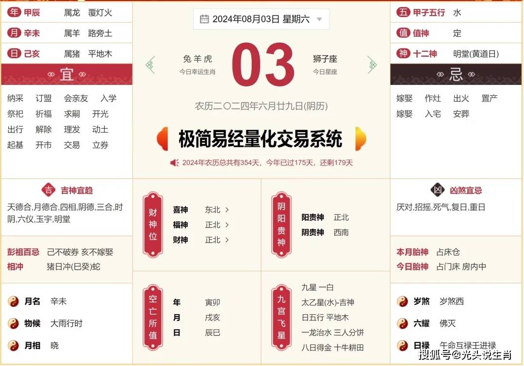 十二生肖运势，8月3日 六月廿九 周六；8月运势解读 辰龙 巳蛇 午马 未羊