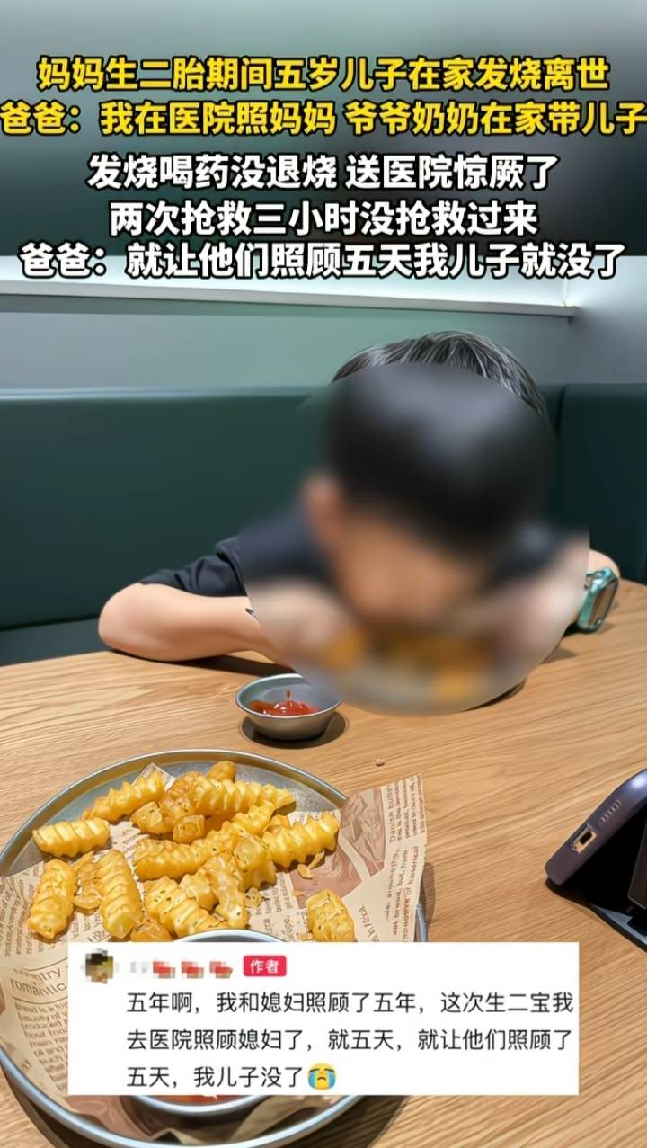 妈妈生二胎期间5岁儿子在家发烧离世,惊厥两次抢救三小时没救来