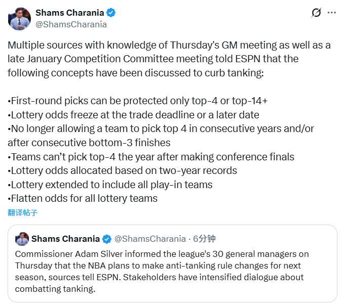 世界杯-足球赛事比分体育网重大！萧华通知NBA30队总经理：下赛季将对反摆烂规则进行改革