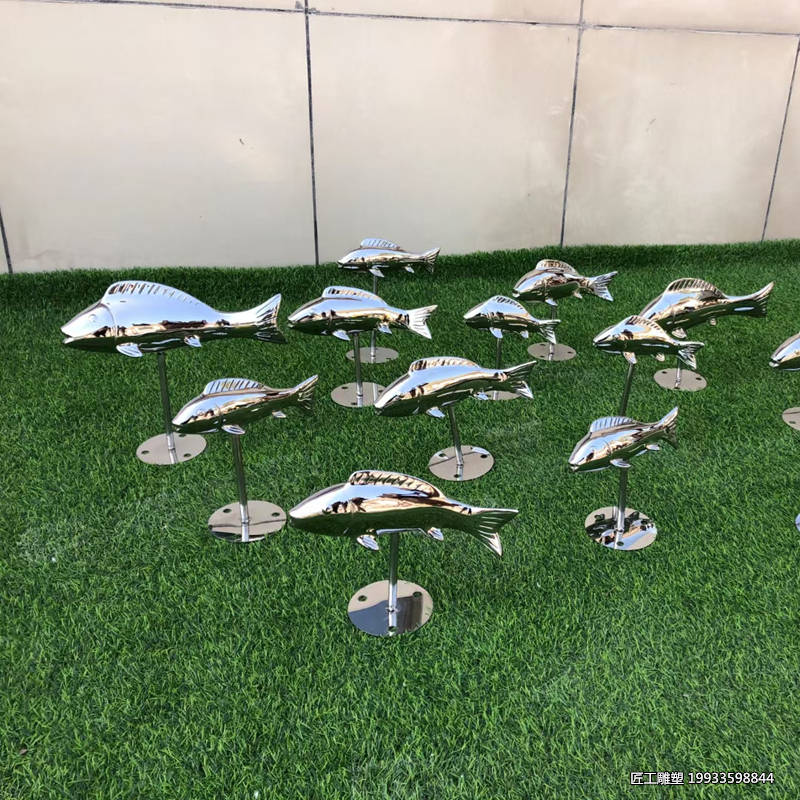不锈钢抽象小鱼雕塑 庭院水景装饰小品摆件