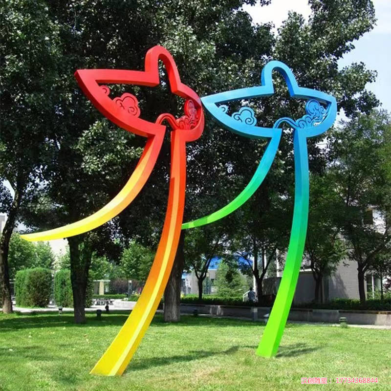 抽象风筝不锈钢雕塑 户外广场彩绘小品景观装饰