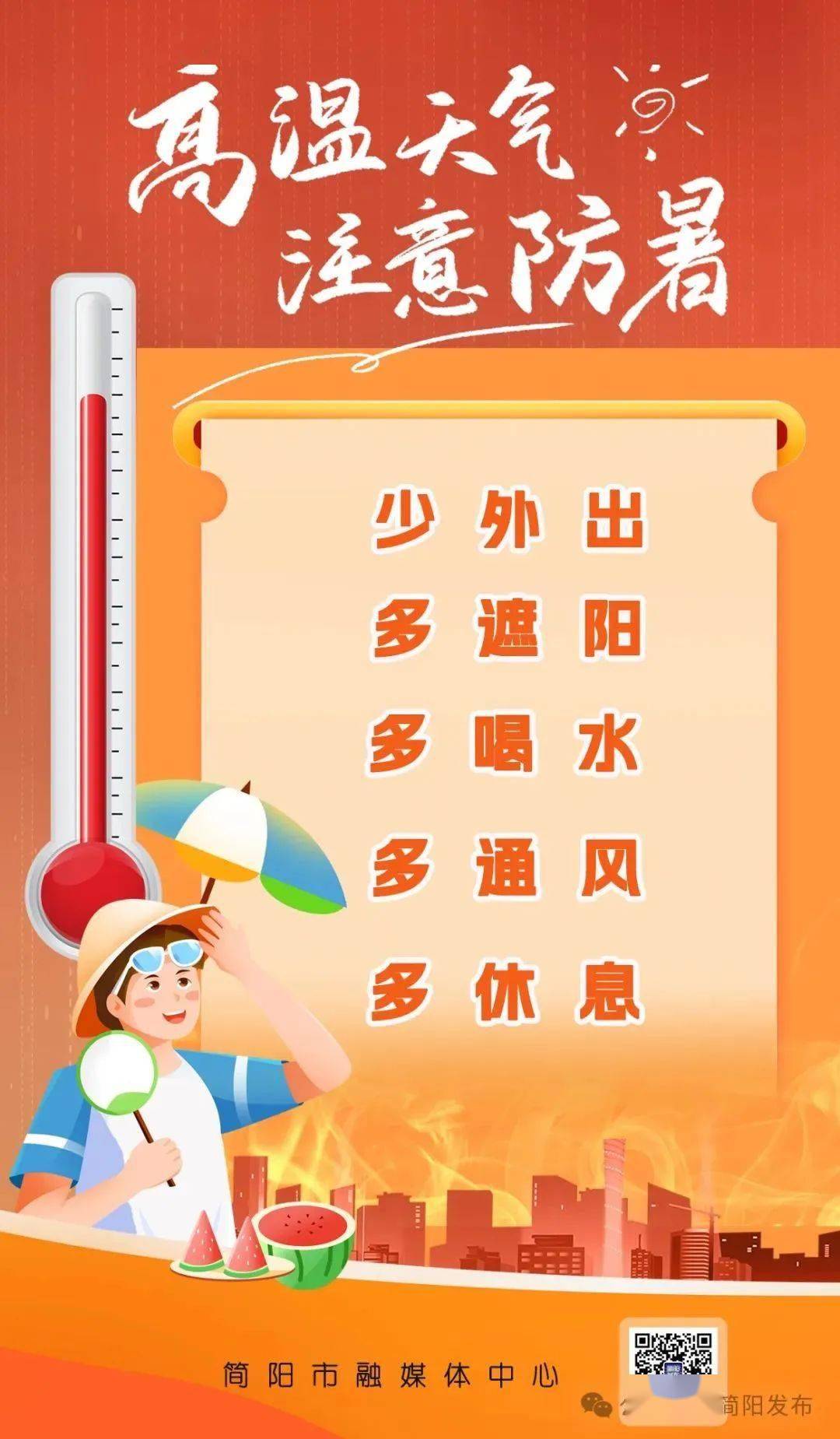简阳继续发布高温橙色预警信号！注意防暑警惕热射病→