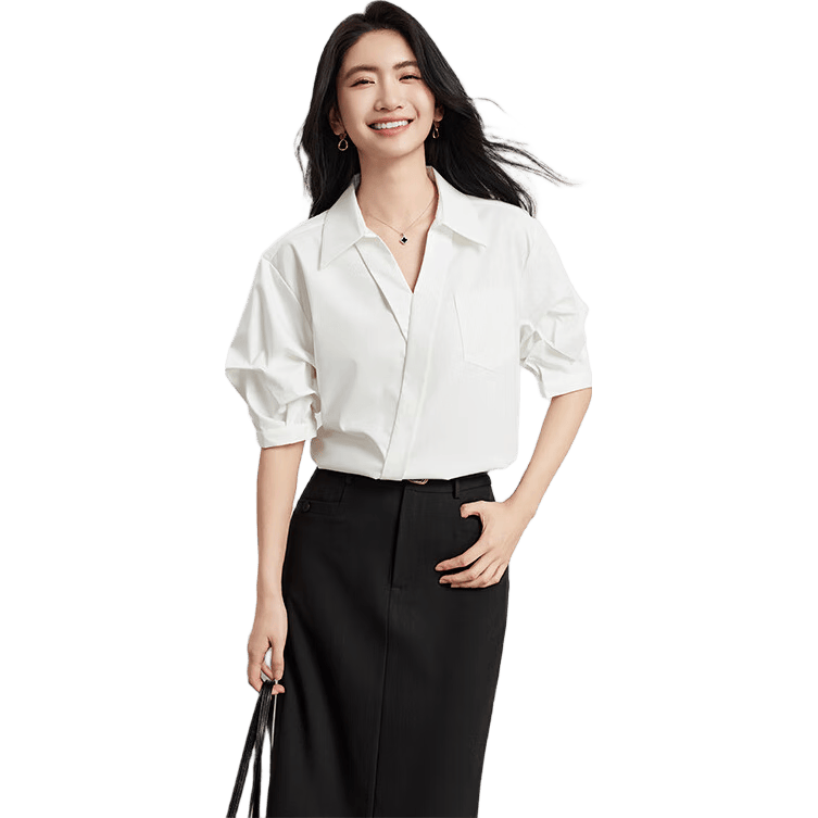 时尚轻奢·伯德小姐V领衬衫：职场女性的魅力之选(图1)