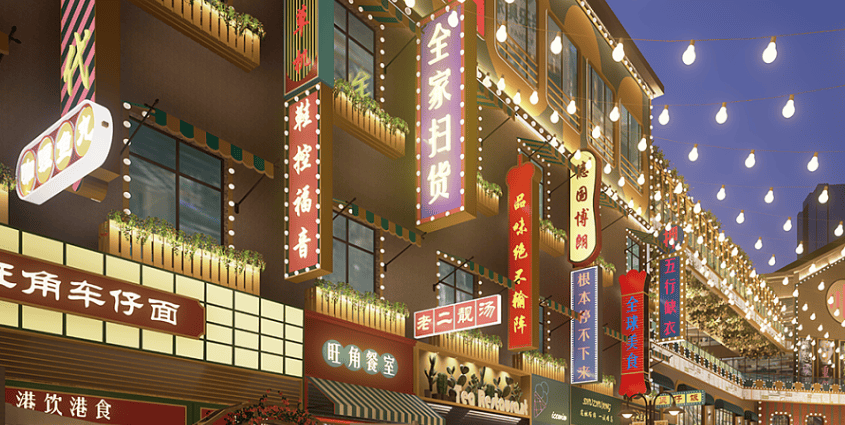 街头灯光点亮城市的夜晚