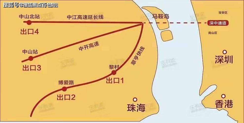 港口高速出口:该出口位于港口高速公路上,也是深中通道的一个出口