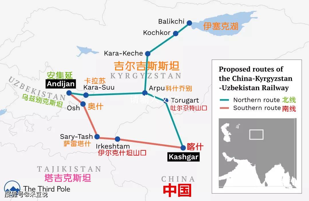 红色圈城市属乌兹比克斯坦,绿色圈属吉尔吉斯斯坦,蓝色属塔吉克斯坦