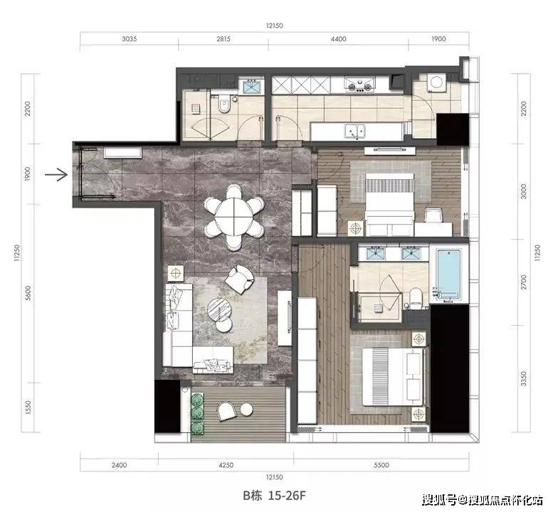 b棟15-26f (中區)建築面積約164㎡ 兩房兩廳兩衛b戶型01主衛四件套