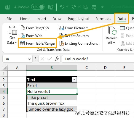 excel没有内置统计字数功能,但可以用一些变通的方法_文本_单词_空格