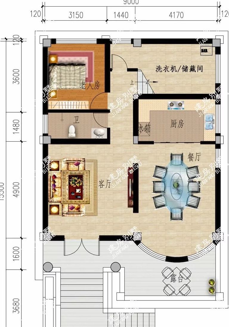 面宽9米的气派型农村别墅,建了这栋房村长家别墅也黯然失色_户型_空间