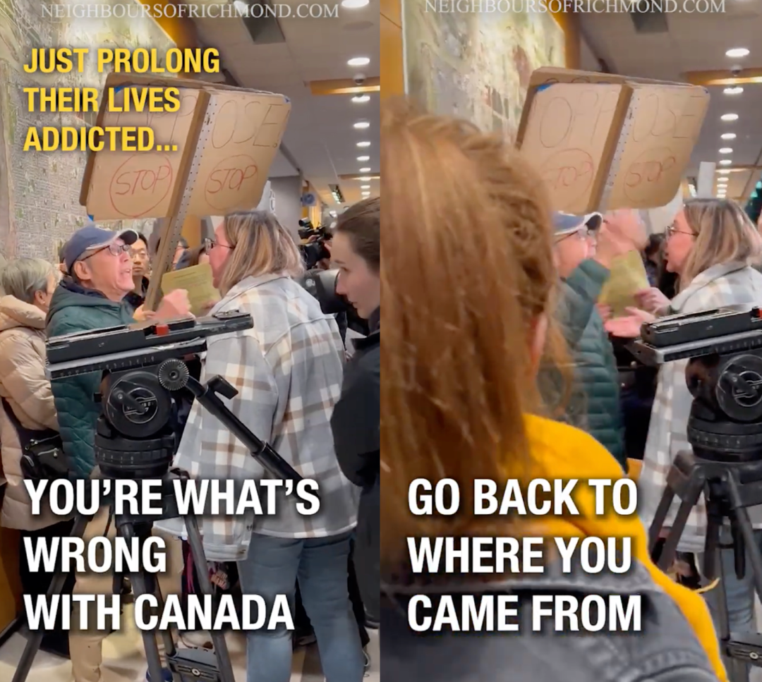 加拿大白人女性对着华人群体大喊"回香港去",毒品注射