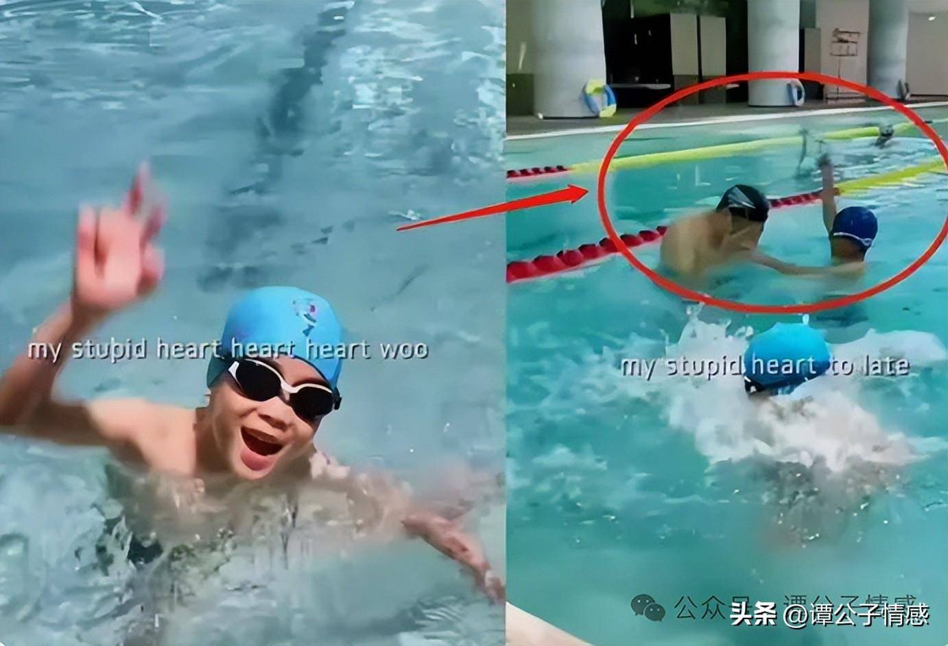 网上虽然搜不到李思思老公的照片,只在她后来晒出的一张和孩子游泳的