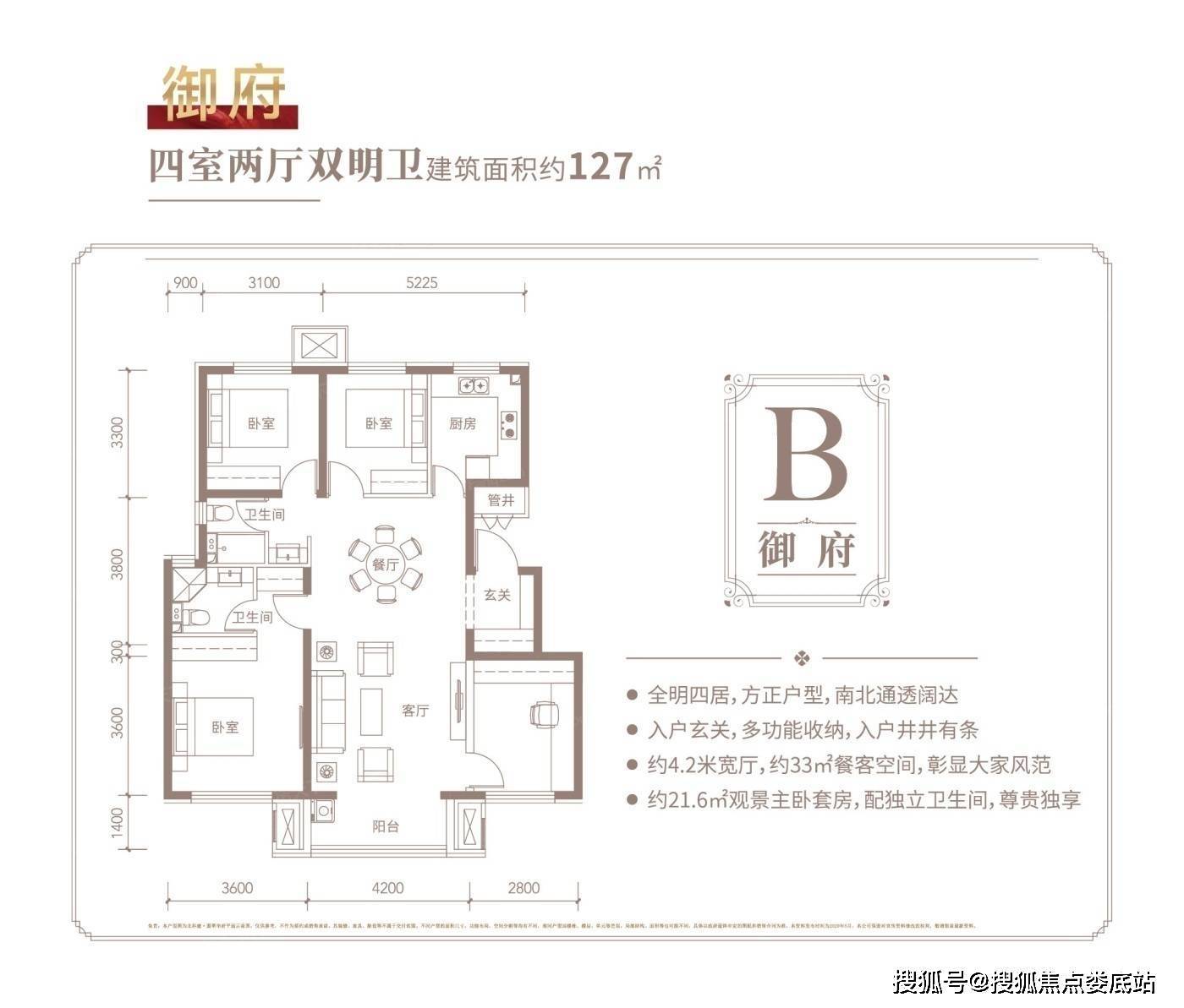 平层户型·建面/127㎡在售南北通透全明格局户型方正翡翠华府售楼处