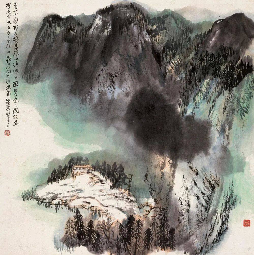 何海霞画里的小山村,意境绝美67!_作品_山水画_金碧