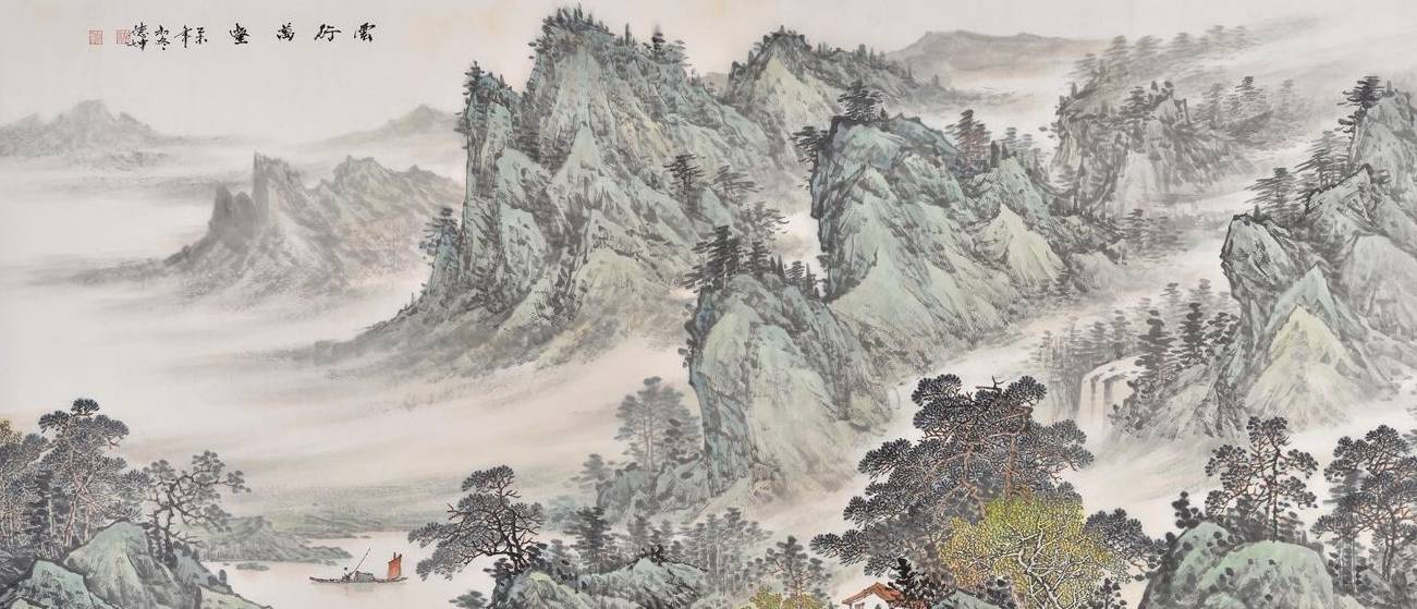 《云行万壑》客厅装饰画国画---手绘山水画欣赏三,鸿运千秋绘锦图与