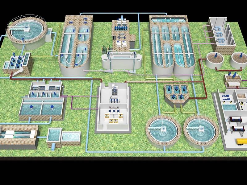 自来水厂模型 污水处理厂模型 一体化污水处理设备模型_演示_工艺