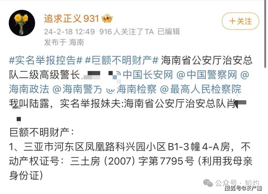 海南"警界大佬"遭妻姐实名举报_肖某某_三亚市_陆玮