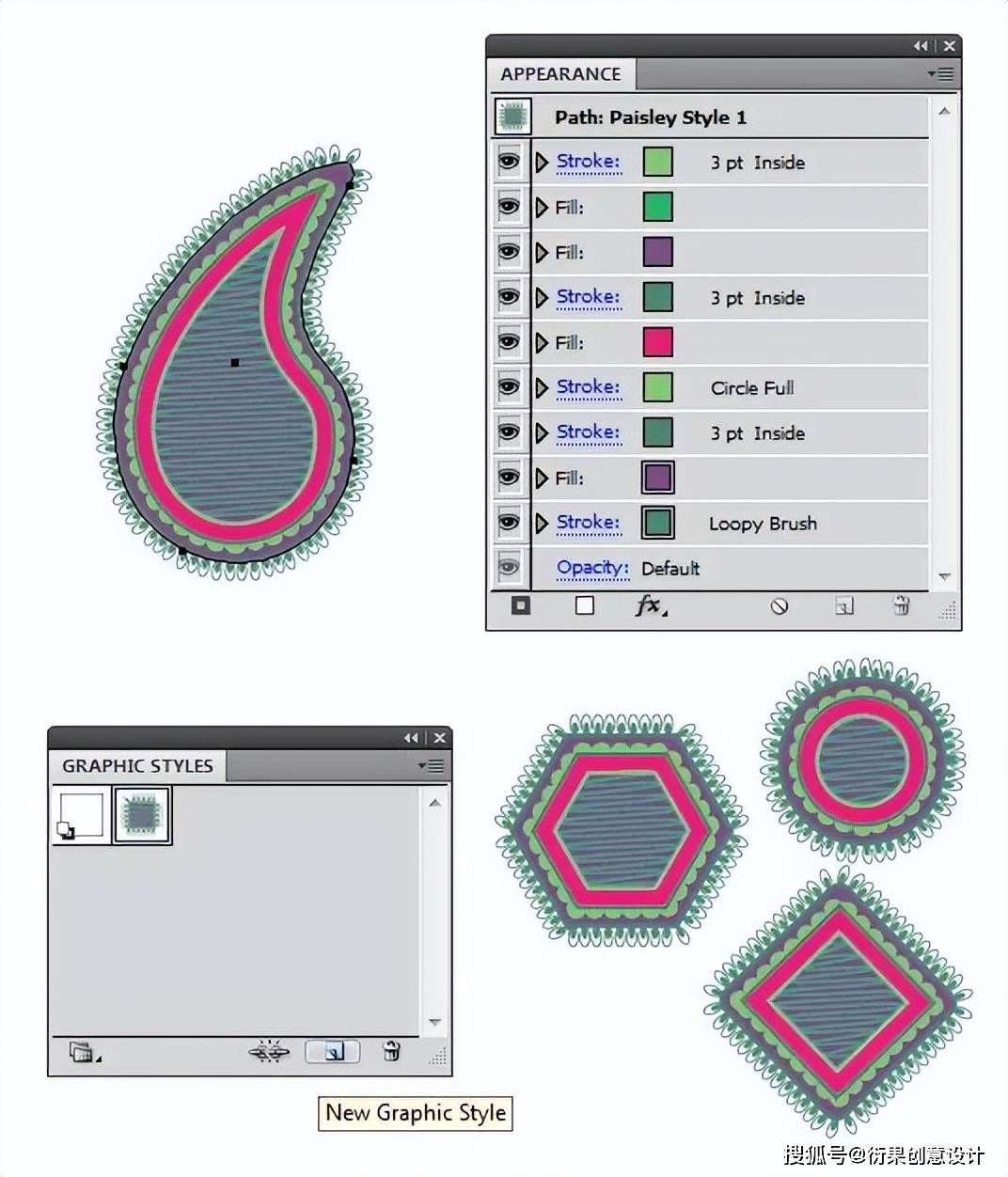 ai软件技巧,佩斯利风格图案_笔画_画笔_颜色