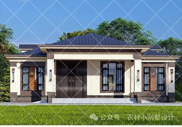2024新年流行爆款一层新中式自建房别墅,父母养老一层新中式别墅_农村