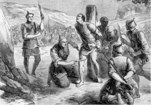 碎身刑:这种酷刑是将囚犯绑在一块大石头上,然后用锤子或其它重物