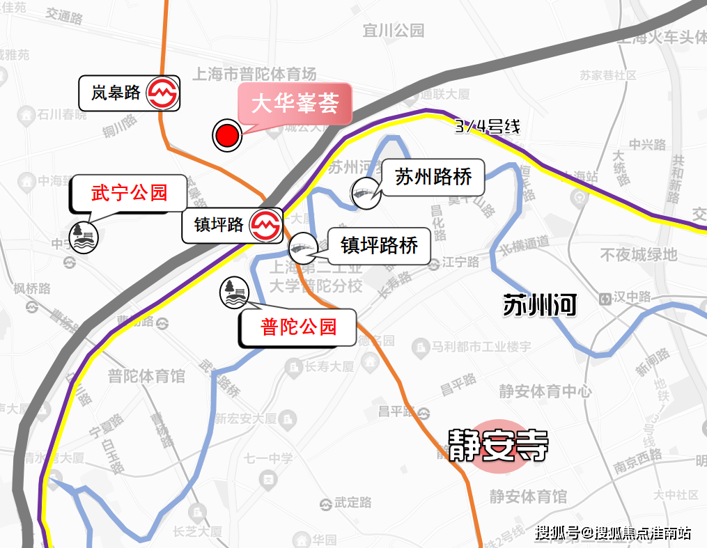 直线距离约400米即达地铁轨交7号线--岚皋路站,1站可换乘上海3/4号