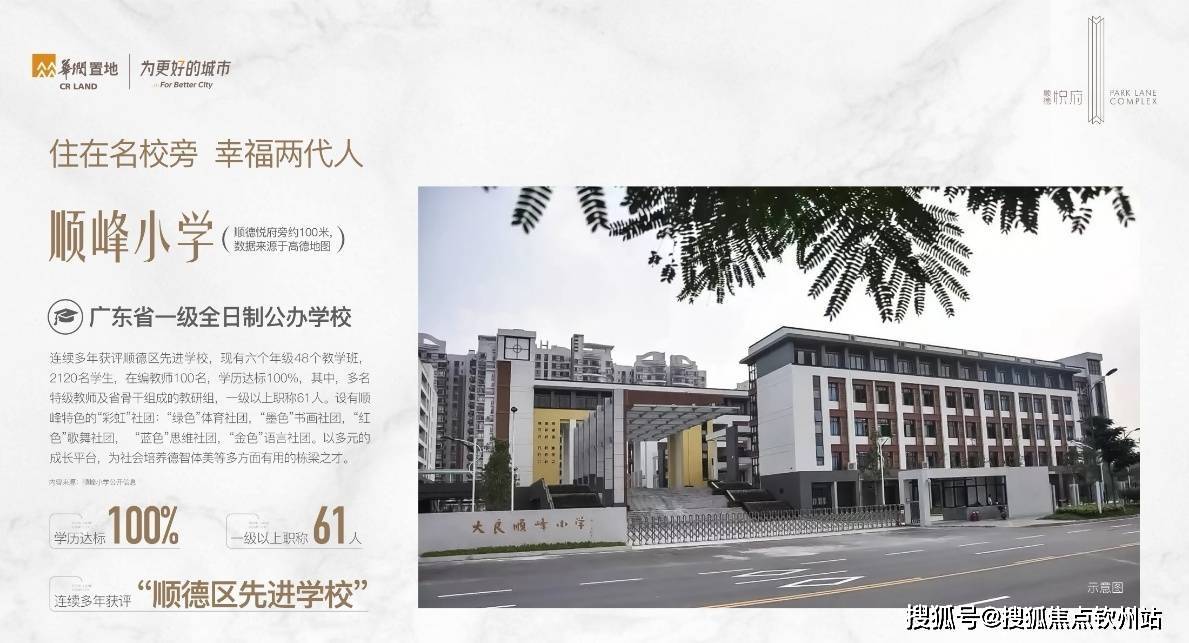 顺峰小学和顺峰初级中学,附近还有大良实验小学,顺德第一中学,李兆基