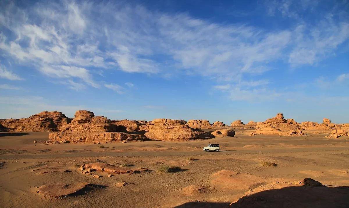 看那大风飞扬,铅色的云几乎压迫在赭黄的土丘顶上,黑色的戈壁如练般