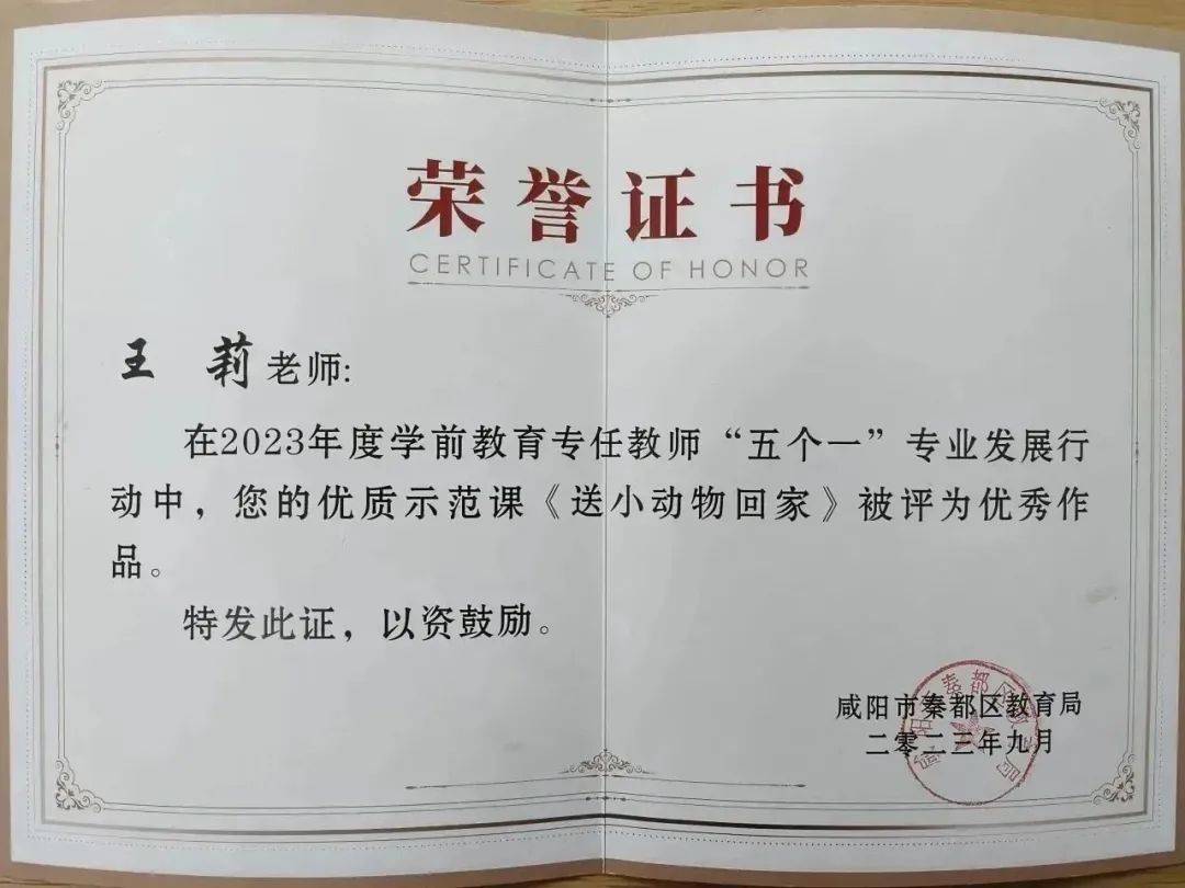王莉,沈沛,田敏和张聪茹老师,在区级学前教育专任教师"五个一"专业