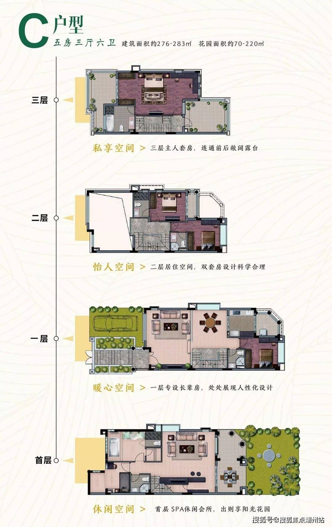 东方夏湾拿别墅户型图而珠江国际城别墅,负一层和首层均设有绿地花园
