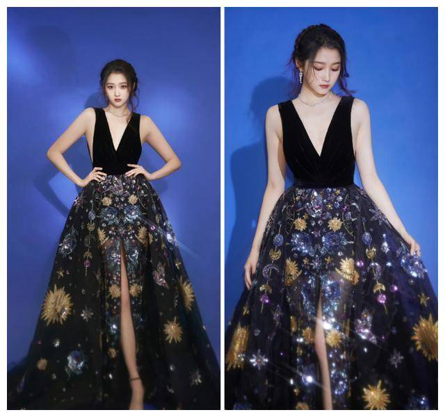 再来,关晓彤的"星空裙气质女神"造型.