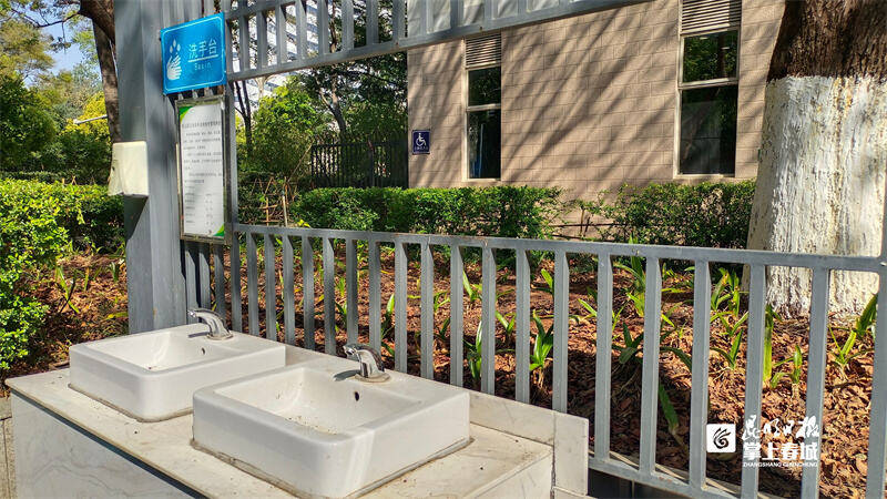 污迹枯叶无水碧鸡广场3个公共洗手池形同虚设