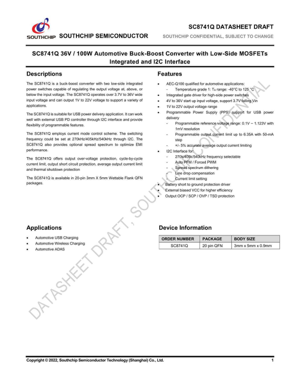 sc8741q提供多种保护机制,包括输出过压保护,电池短路保护,外部偏置的