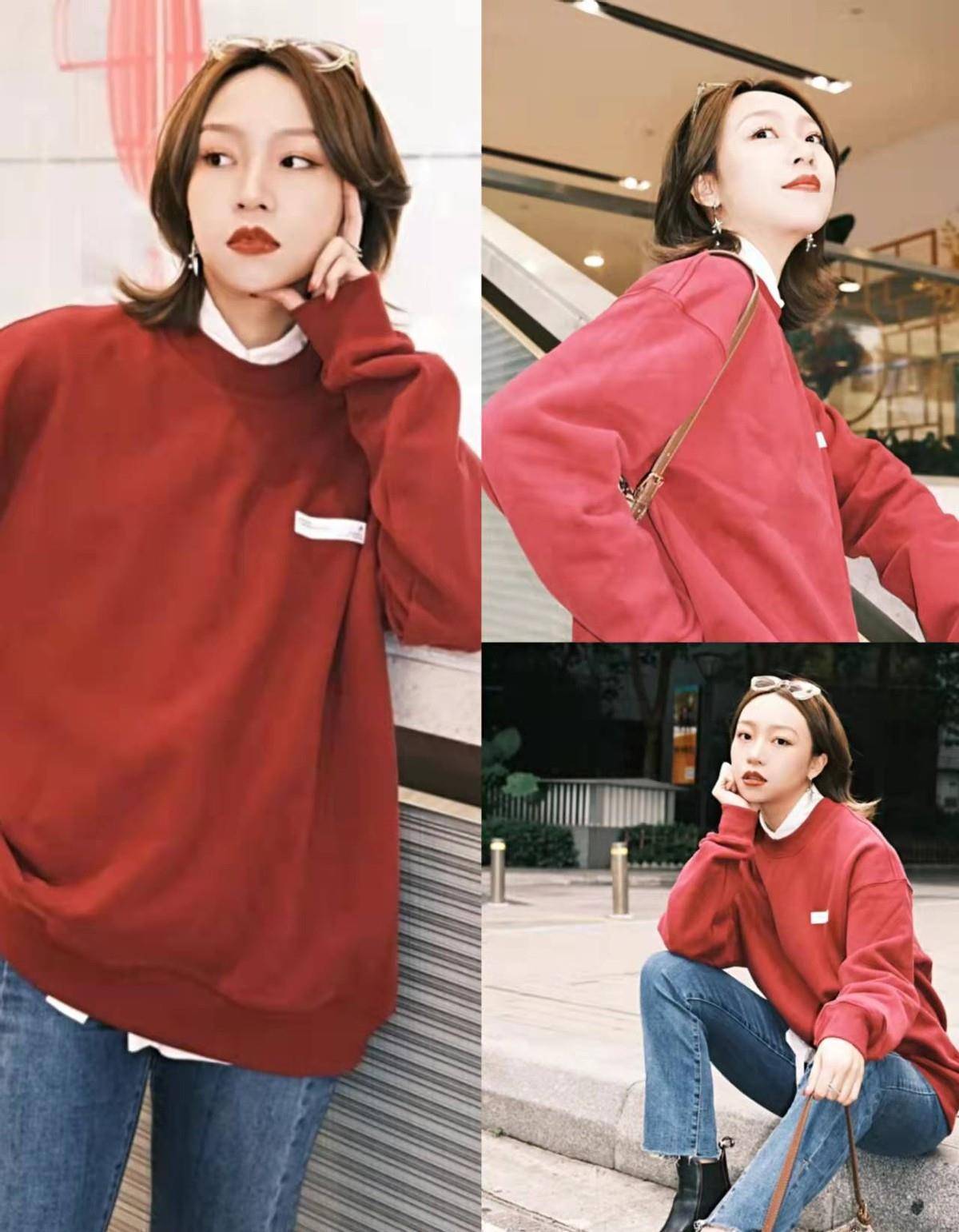 1,克莱因蓝卫衣 白色短裤 红色长雨靴卫衣在生活中实在是太常见了