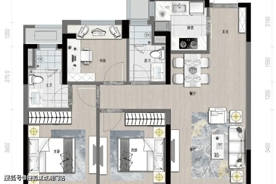 ∣江山云樾府建面约98㎡样板房效果图118㎡户型在设计上整体方正实用