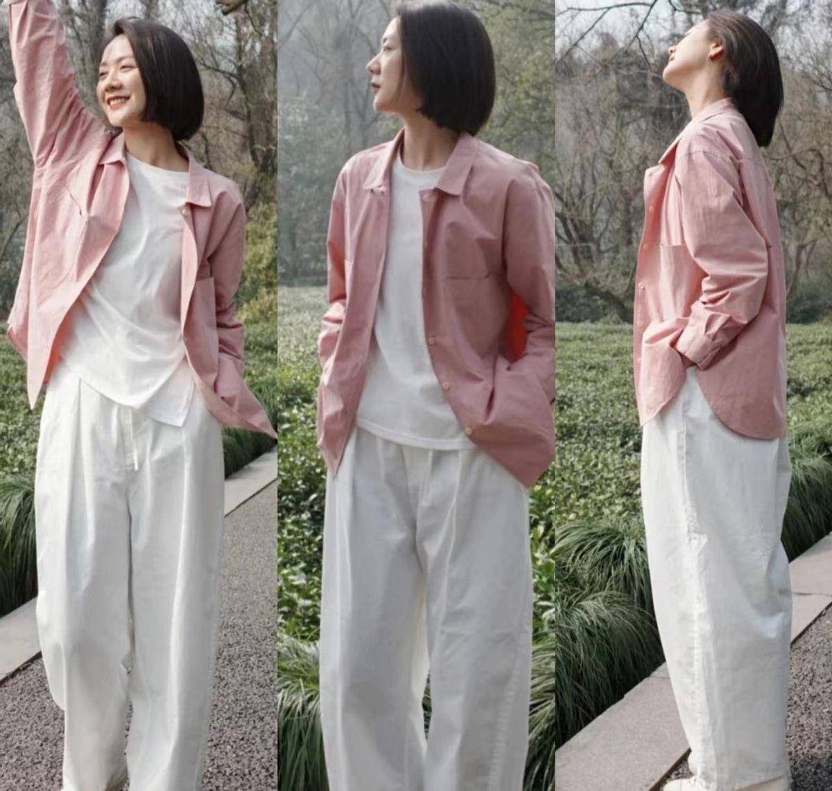 报告找到粉色衬衫的正确打开方式了气质小姐姐穿法美惨了