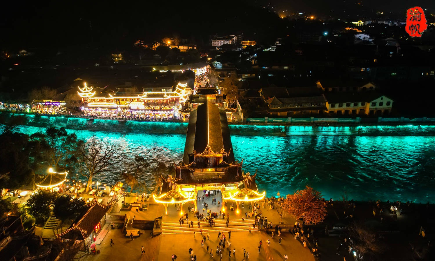 都江堰南桥 夜景图片