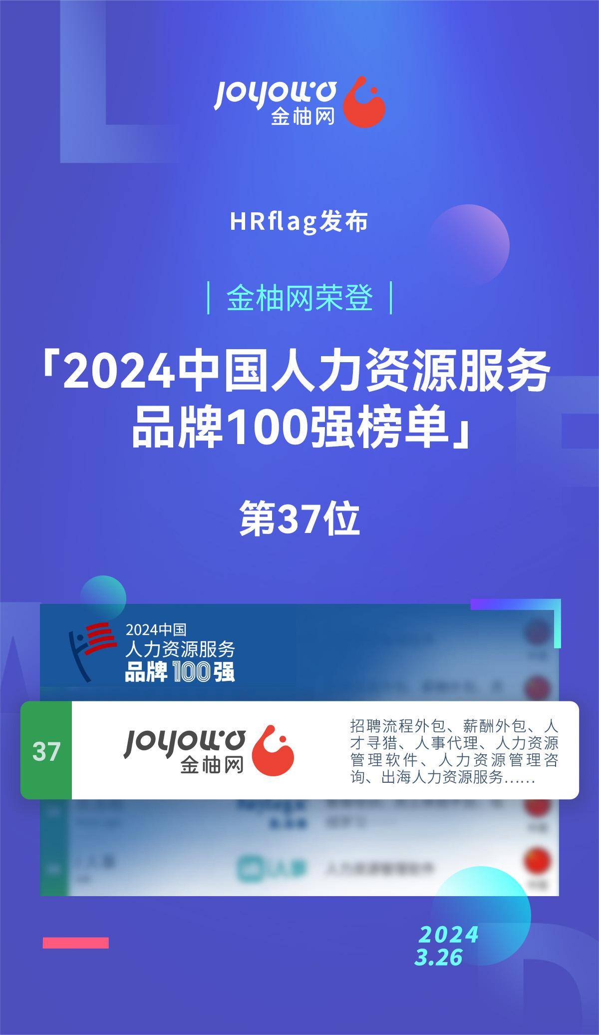 深耕人力资源服务领域，金柚网荣登“HRflag2024中国人力资源服务品牌100强”榜单
