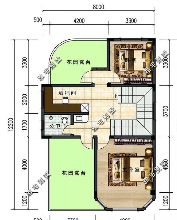 原创8x12米不足百平方米简欧别墅挑空客厅露台酒吧间一样不少