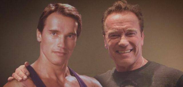 阿诺德·施瓦辛格年轻时的照片和如今的照片对比,很像是一对父子.