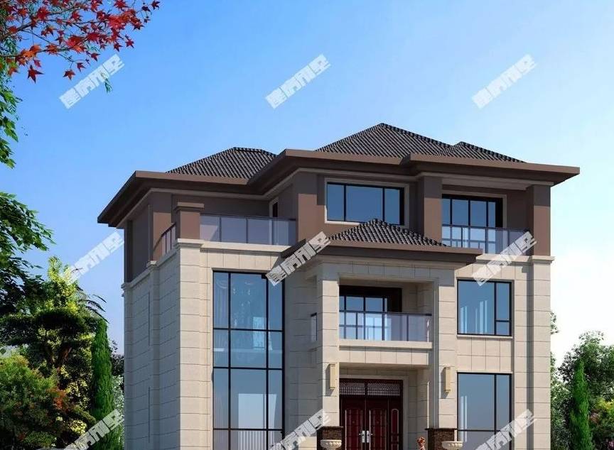 一款很时尚的三层农村别墅户型,光看外观我就被深深吸引了