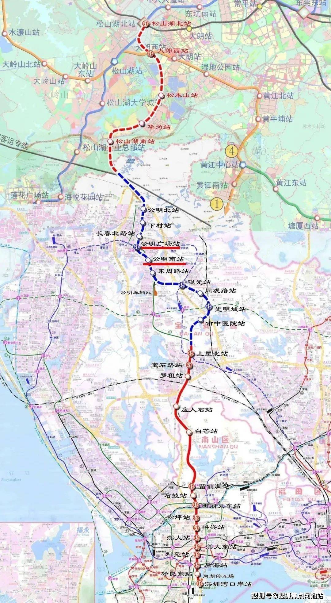 深圳地铁13号线,从深圳湾口岸向北到达公明,未来会与东莞5号线连接