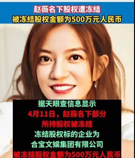 赵薇名下又有股权遭冻结被冻结股权金额为500万元人民币
