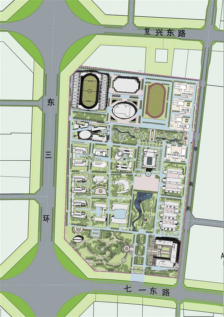 保定市城乡建筑设计研究院编制的《河北大学七一路校区规划总平面图