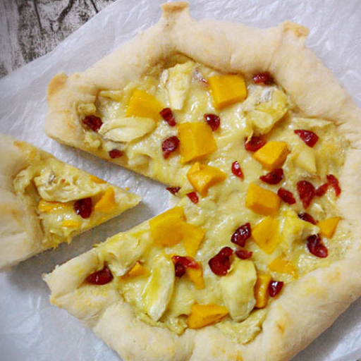 一款要趁热吃的榴莲很芒披萨,榴莲香糯,披萨皮蓬松有嚼劲