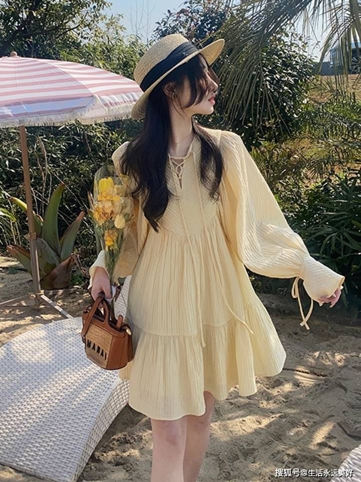 北嫣女装搭配日常风格的裙裙纯色简约清爽清淡恬静