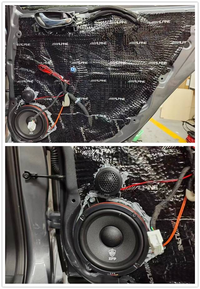 汕头汽车音响改装日产轩逸汽车音响升级丹拿212两分频,s65超薄低音炮