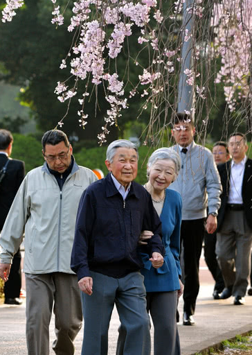 东京樱花正盛开,日本天皇夫妇手挽手微服出宫赏花