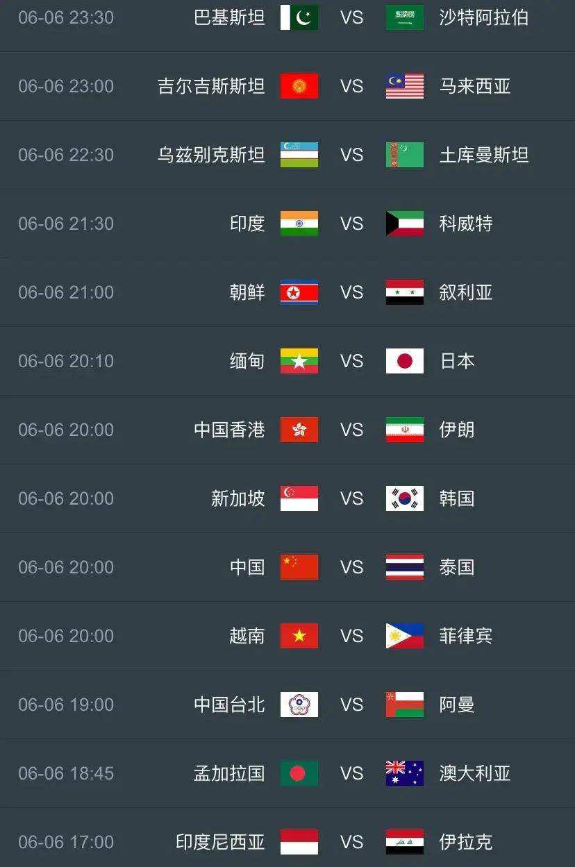 世界杯亚预赛最新赛程表!附中国男足赛程与对阵时间一览!