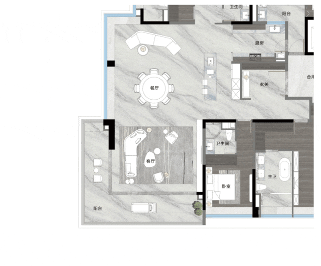 约15米转角阳台,270°环岛式景观阳台,与绝美湖景融为一体.
