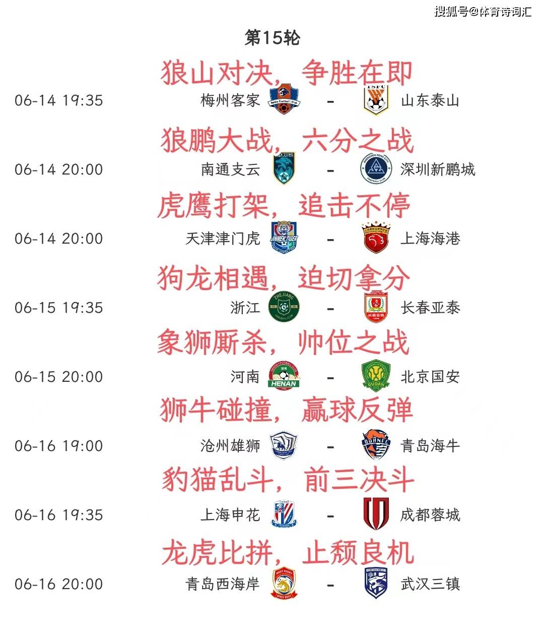 中超第15轮:杨帆等5人停赛,海港冲7连胜,蓉城申花巅峰对决