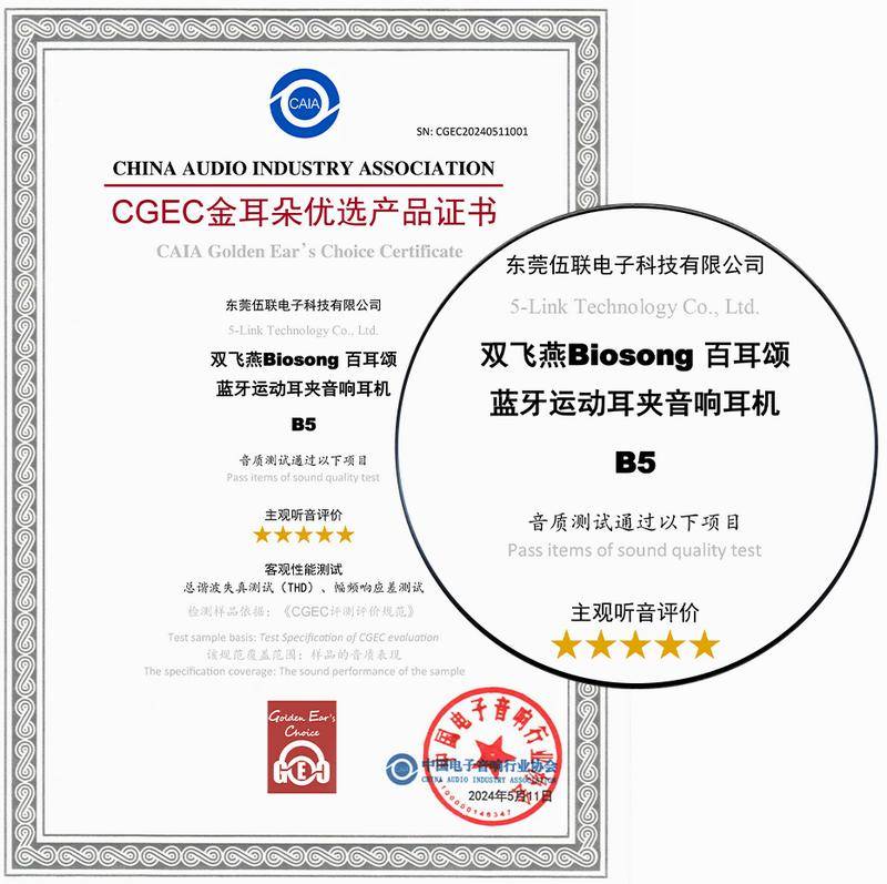 金耳朵认证的五星音质，双飞燕百耳颂蓝牙耳机B5 感受音质巅峰